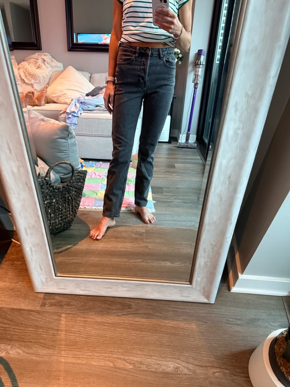 Sezane Tall Gray High-Waisted Straight Leg Jeans